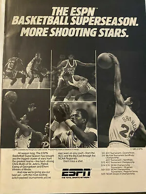 1985 ESPN Sports NCAA Basketball TV Patrick Ewing Vintage Magazine Print Ad • $9.99