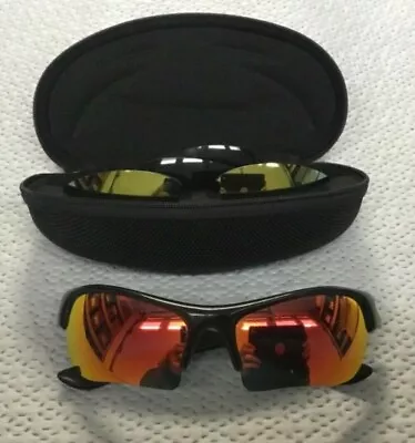 Oakley Flak Jacket Black Frame Sunglasses With Case & NEW GrayGreenRed Mirror • $133.82