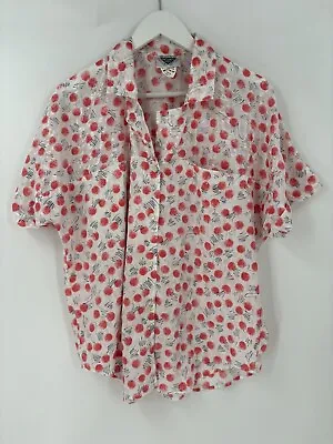 Jacques Vert Vintage Blouse Womens 12 Large White Red Polka Dot Satin Button Up • $18