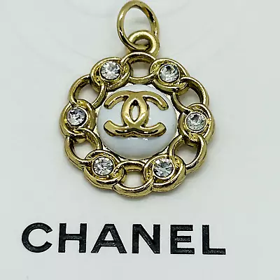 CHANEL Vintage Necklace Charm Parts White X Gold 20mm With Engraving • $43.99