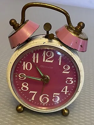 70s Vintage Cute Pink Alarm Clock Blessing West Germany Metal Twin Bell WORKS • $24.95