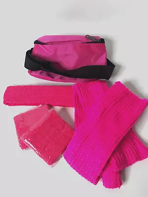 80s Women Neon Leg Warmers Wrist Bands Head Sweatband Fanny Pack Set Hot Pink • $21.99