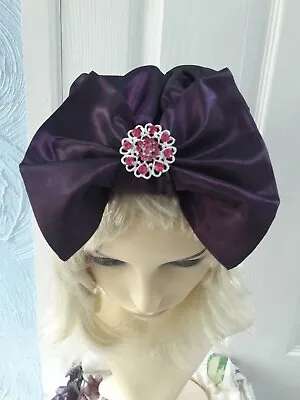 £11.99 • Buy Dark Burgund Hat Turban WEDDINGS/SPECIAL OCCASIONS Size S_M58cm With Bow Brooch.