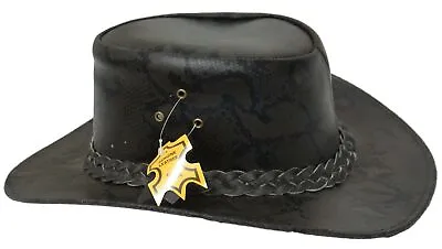 £15.96 • Buy Dark Snake Print Real Leather Aussie Style Bush Hat Python Cowboy Cowgirl 