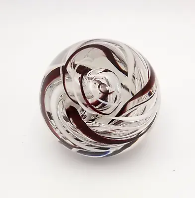 Langham Glass Paperweight White Brown Swirl Round • £6.59