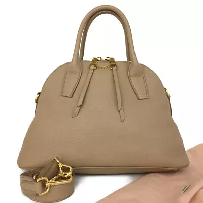 MIU MIU Logo MADRAS Leather Hand Bag W/Shoulder Strap Beige/3Y0582 • $27