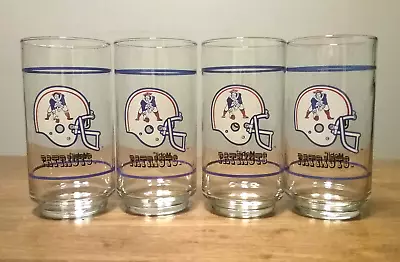 Vintage NFL Set Of 4 Collectible New England Patriots Mobil Drinking Glasses • $28.49