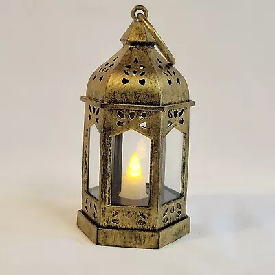 Mini Lanterns With Flickering LED Candles Vintage Gold Cottagecore Set Of 6 • $8.95