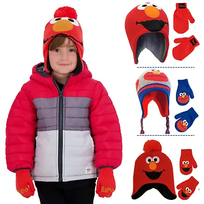 Sesame Street Toddler Winter Hat And Kids Mitten Set Elmo  Beanie Age 2-4       • $13.99