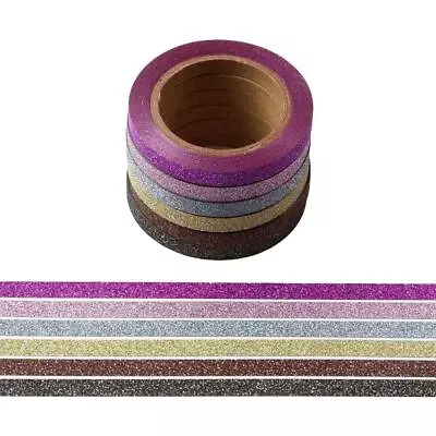 Skinny 5mm Non Shed Mini Glitter Washi Tape 6 Rolls Of Multi Colours • £3.74