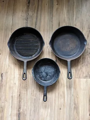 £22 • Buy Set Of 3 Cast Iron Skillet Frying Cooking Pans Camping Reenactment Fire Used
