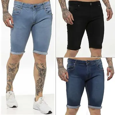 £10.99 • Buy Kruze Mens Shorts Skinny Fit Stretch Denim Designer Jean Half Pants All Waists