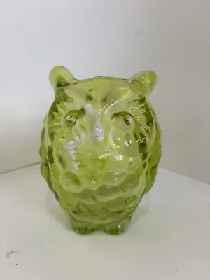 Vintage Painted Glass Owl Votive Holder 5.5” Green  • $11.75