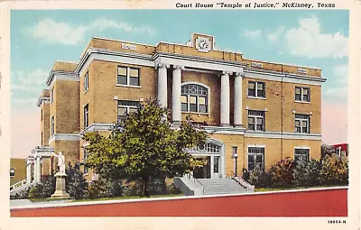 C.1930 Court House Temple Of Justice McKinney TX Post Card Linen • $5