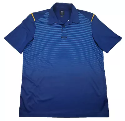 Oakley Polo Shirt Blues Stripes Mens USA Medium M Vent Neck Short Sleeve Polyest • $19.99