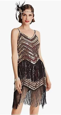 Women Dress SZ XLarge Wine Red V Neck Beaded Fringed 1920 Great Gatsby Party NWT • $14.99