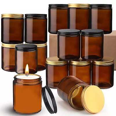 12 Pcs 8oz Amber Glass Jars With Lids Empty Glass Candle Jars With Lids Bulk ... • $35.16