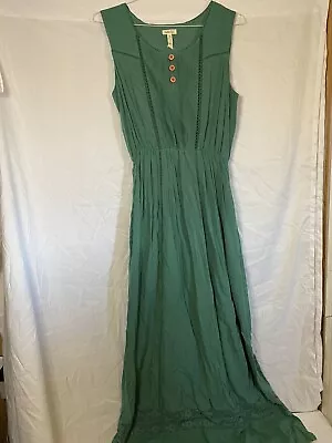 Matilda Jane Down In The Valley Maxi Dress Green Lace Trim Sleeveless Womens M • $22