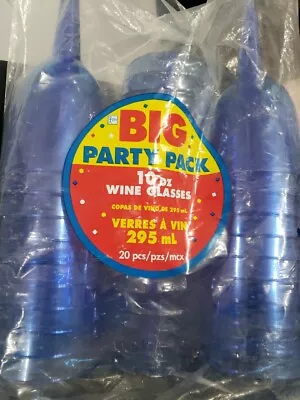 Party Pack Plastic Wine Glasses 20ct 10oz Blue NEW Great For Poolside  • $15