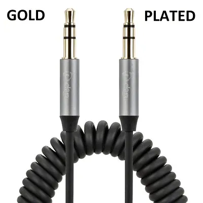 2M GOLD PLATED Grey Coiled 3.5mm AUX Cable Mini Jack To Jack Male Audio AuX • £3.49