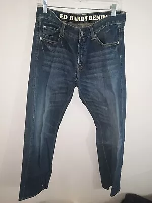 Men's Vintage Ed Hardy Denim Y2k 32x32 Vintage Destressed Blue Jeans Nwot • $0.99