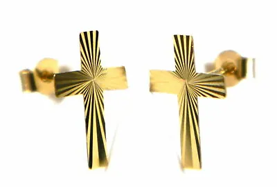 Diamond Cut Cross Stud Earrings In 9ct Yellow Gold • £28