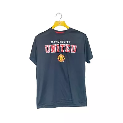 Manchester United L Large Athletic T-Shirt Black Red Short Sleeve Soccer • $11.24