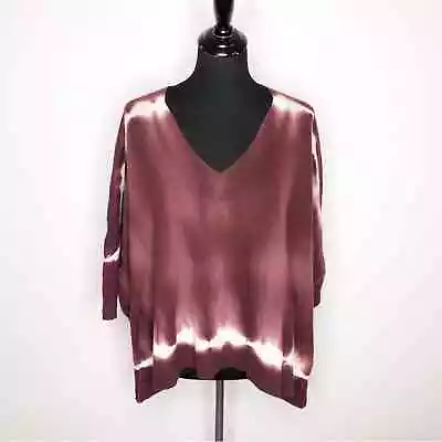 B. Chyll Maroon Cream Tie Dye Cashmere V Neck Sweater Extra Small XS • $65