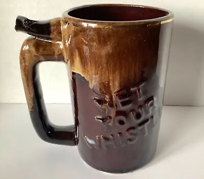 Vintage Beer Mug” Whistle For Your Beer -Wet Your Whistle “ Brown Glaze Barware • $7.50