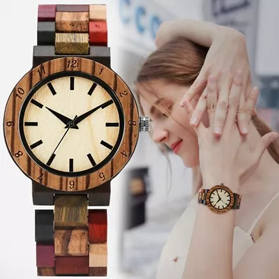 Women Wood Bangle Watch Quartz Lady Wooden Bracelet Watches Mixed Color Strap • $40.69