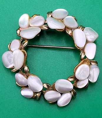 Vintage Capri Mother Of Pearl Rhinestone Floral Pin Brooch Gold Tone • $15