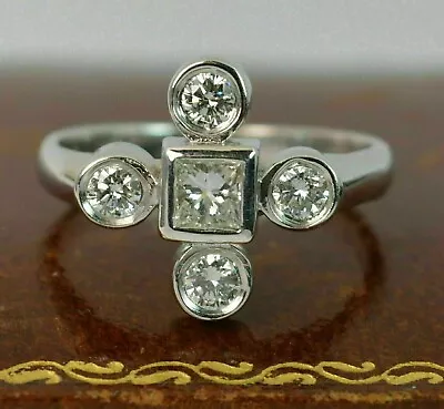 New Vintage Ring 14K White Gold Plated Silver 3Ct Princess Simulated Diamond • $104.30