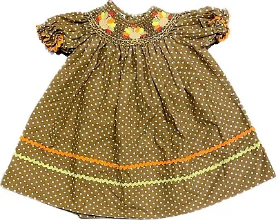 Cukees Girl Baby Infant Smocked Dress Turkey Thanksgiving Dress 9M • $15