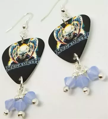 Megadeth Guitar Pick Earrings With Air Blue Opal Swarovski Crystal Dangles • $7