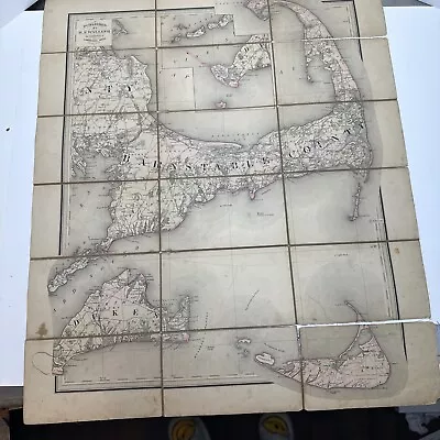 Antique HF Walling Linen Map Barnstable County Cape Cod • $56