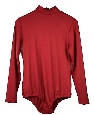 Retro 70s 80s Style Ribbed Leotard Long Sleeve Mock Neck Bodysuit Back Zip • $10.49