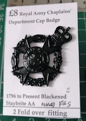 Royal Army Chaplains Dept. Padres Cap Badge Blackened.     2 Fold Over Fitting.  • £8