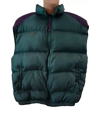 Vintage 90s Columbia Goose Down Puffer Vest Mens M Green Purple • $35