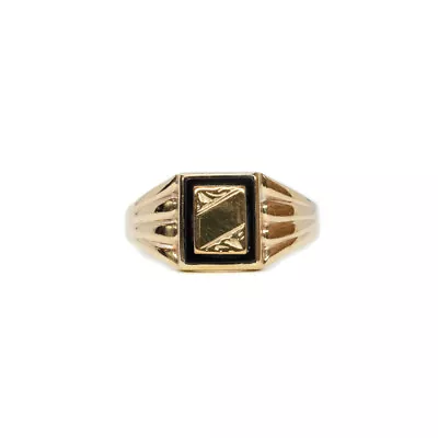 9ct Yellow Gold Men's Onyx Signet Ring Size U #62409 • $498