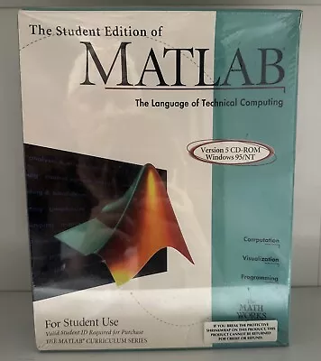 STUDENT EDITION OF MATLAB VERSION 5 FOR WINDOWS By Mathworks BRAND NEW Sealed • $129.99