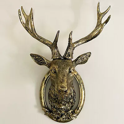 Gold Stag Head Wall Mount Animal Deer Floral Bust Living Room Decor Sculpture A • £53.99