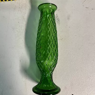 Vintage E.O. BRODY Green Glass Diamond Cut Vase F5 • $13.77