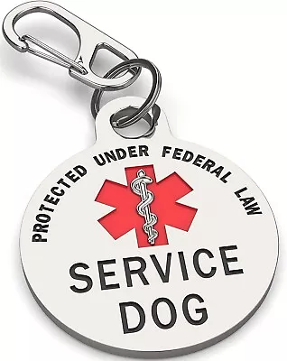 SM Service Dog Tag Double Sided Federal Protection With Red Medical Alert Symbol • $11.99