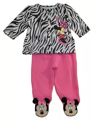 Minnie Mouse Infant Girls Zebra Top 2pc Footed Pant Set Size 0/3M 3/6M 6/9M • $10.49