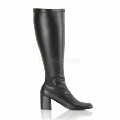 $63.95 • Buy Black Faux Leather Wide Calf 1960s GoGo Hippie Drag Queen Costume Boots Womans