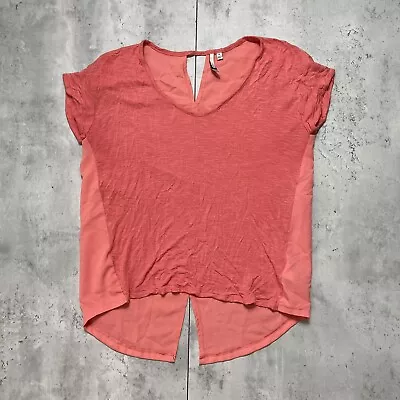 Calvin Klein Jeans Womens M Blouse Cap Sleeve Scoop Neck Coral Pink Stretch Top • $10.97