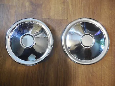 *VINTAGE SET (2) CHROME CENTER HUB CAPS 9  OD DOG DISH COVERS 50s 60s 70s?? • $30