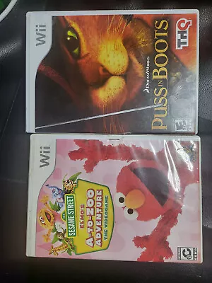 LOT OF 2 WII GAMES :Sesame Street: Elmo's A-to-Zoo Adventure + PUSS IN BOOTS • $7.99