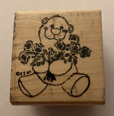 Rubber Stamp Bear With Flowers 1.5” H X 1.25” W • $3.40