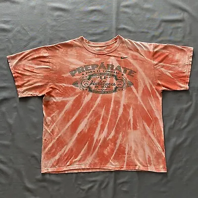 Nike Miami Hurricanes T Shirt Mens 2XL Orange Bleach Acid Wash NCAA UM Loose Fit • $10.85